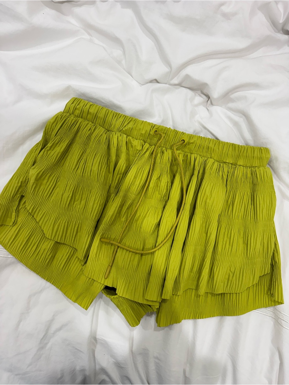 FP Movement by Free People Lime Green Layered Pleated Athletic Shorts